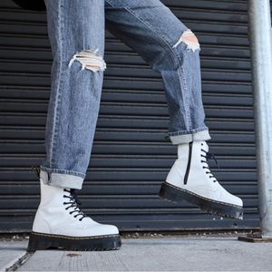 DOC MARTENS JADON WHITE LEATHER LACE UP COMBAT RUBBER SOLE PLATFORM BOOTS 8
